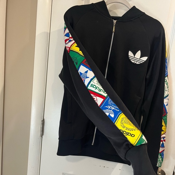 Adidas Originals Stan Smith Label Tape Sleeve Track Jacket Full Zip Sz L Black - Picture 3 of 15